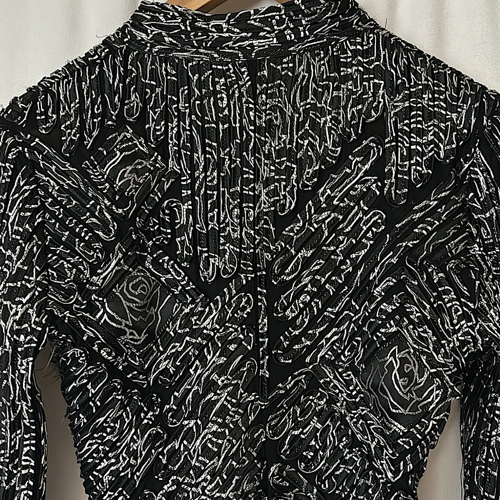 Obstine’e Vintage Black/White Geometric Zip Front Long Sleeve Jacket Top *Sz 8* - Picture 4 of 6
